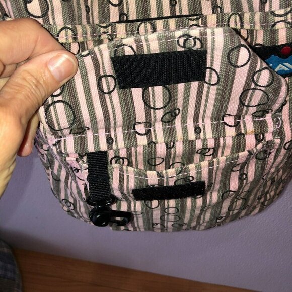 Kavu Pink Gray Striped Crossbody Strap Pockets Casual Canvas Sling Bag Purse - Picture 4 of 16
